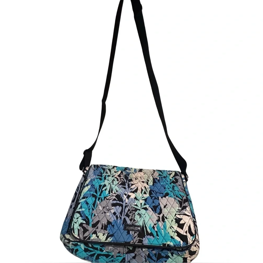 Vera Bradley Camofloral Crossbody Messenger Laptop Bag Tropical Blue Teal Tones